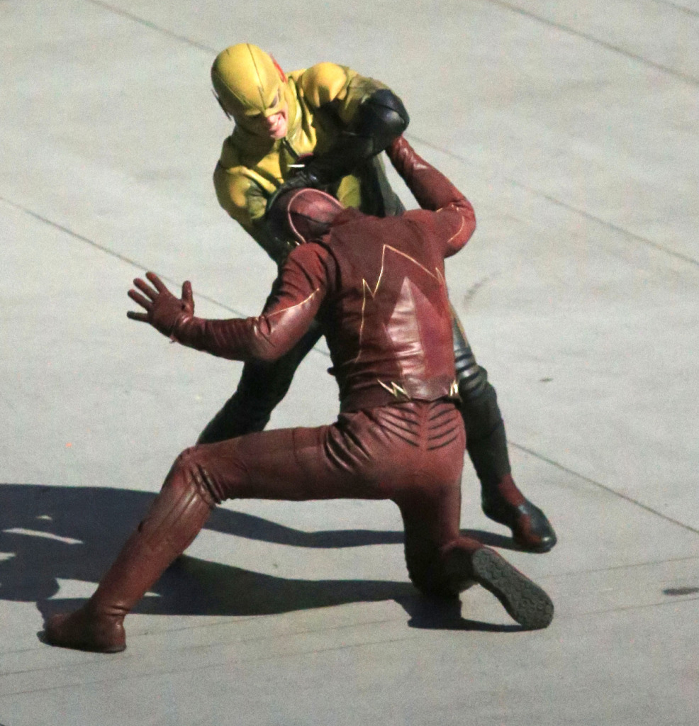 Exclusive... Grant Gustin Films A Fight Scene On The Set Of 'The Flash'