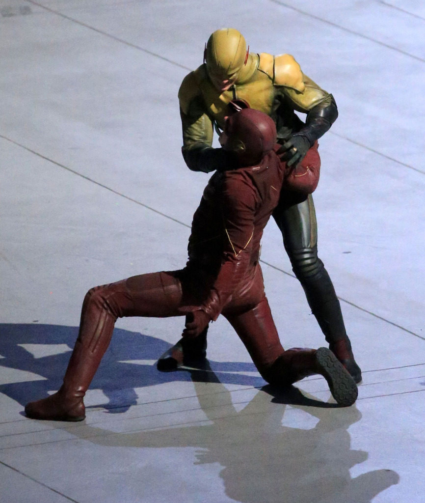 Exclusive... Grant Gustin Films A Fight Scene On The Set Of 'The Flash'