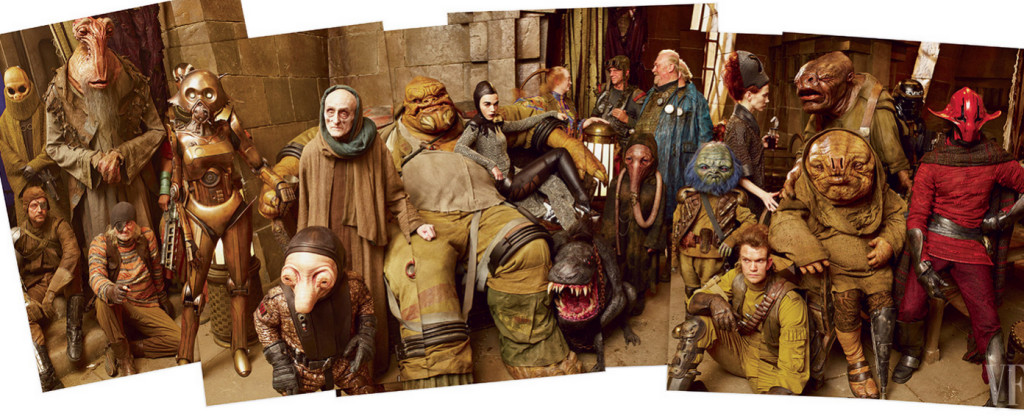 Galactic travelers, smugglers, and other assorted riffraff fill the main hall of pirate  Maz Kanata's castle.