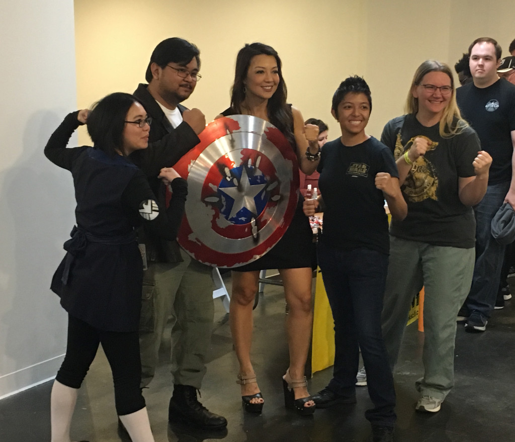 Ming-Na Wen brandishing Captain America's Shield