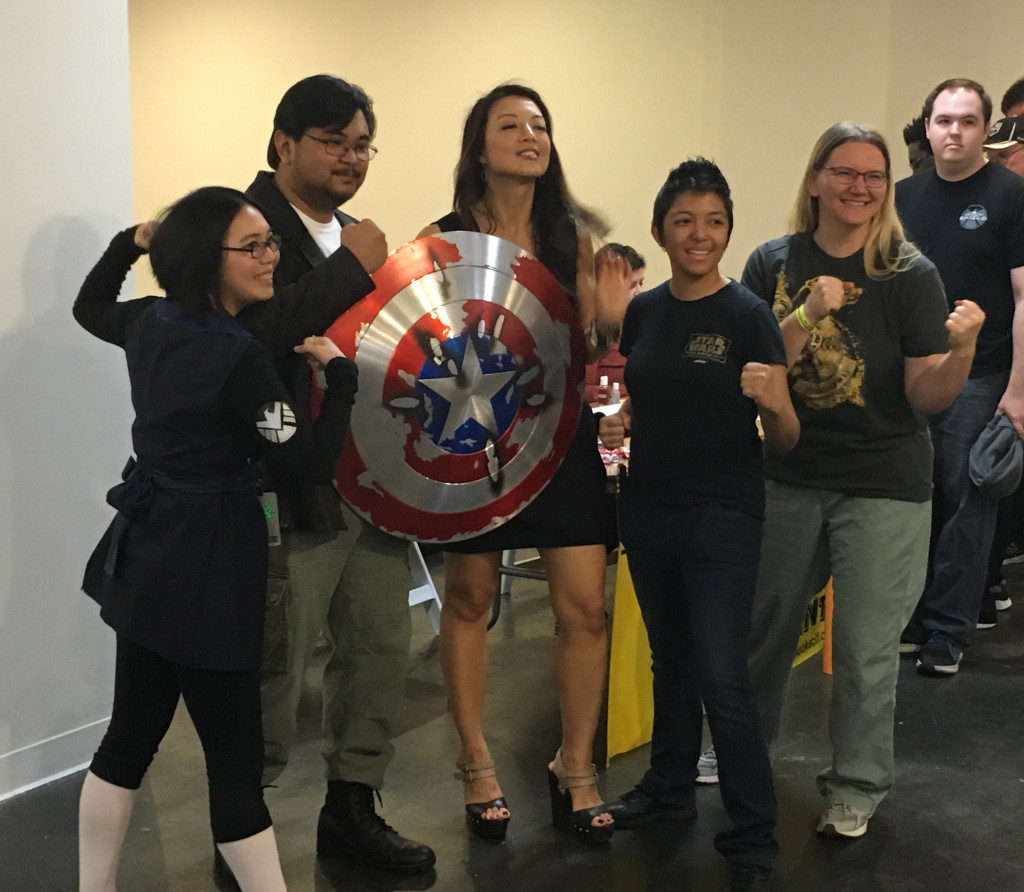 Ming-Na Wen brandishing Captain America's Shield Pic 2